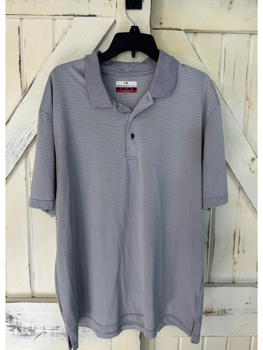 Grand Slam Mens Polo Shirt Size XL Gray Striped Stretch Short Sleeve